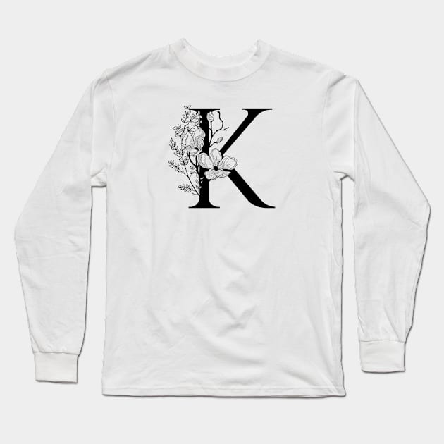 Letter K Monogram - Floral Initial Long Sleeve T-Shirt by ZenNature